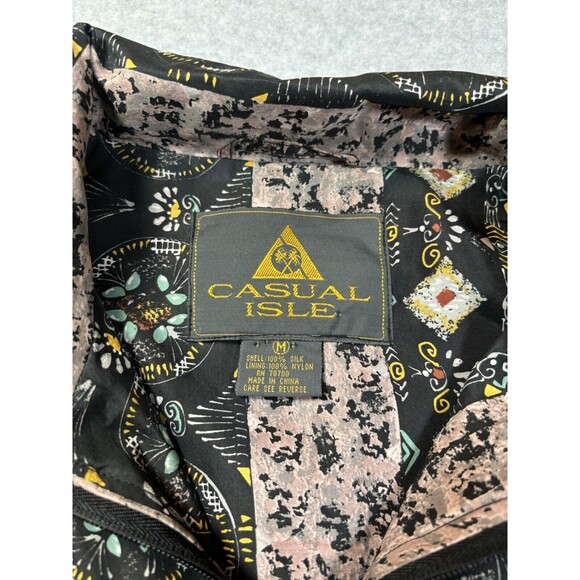 Vintage Casual Isle Women's Size Medium 100% Silk Windbreaker Geometric Mob Wife - Picture 5 of 13